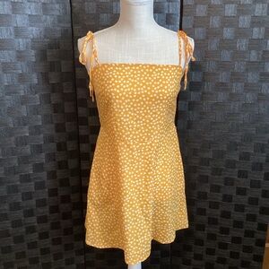 Tie-strap Sundress Size S Gold White Flowers Feminine Coquette Softgirl CBK Boho